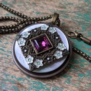 Upcycled Vintage Findings Mother-of-Pearl and Crystal Necklace by Whimsy House